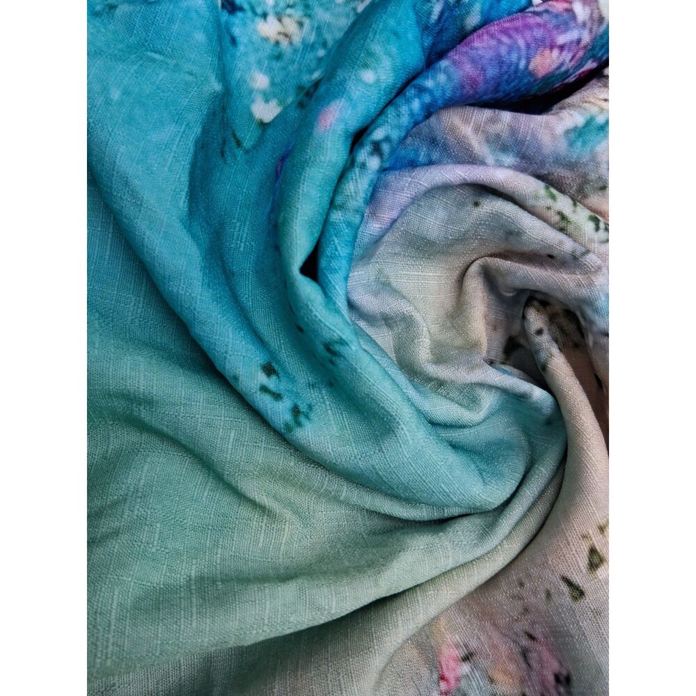 Plus Size 2X Vibrant Watercolor Floral Ruffle Bell Sleeve V-Neck Blouse - Picture 5 of 5